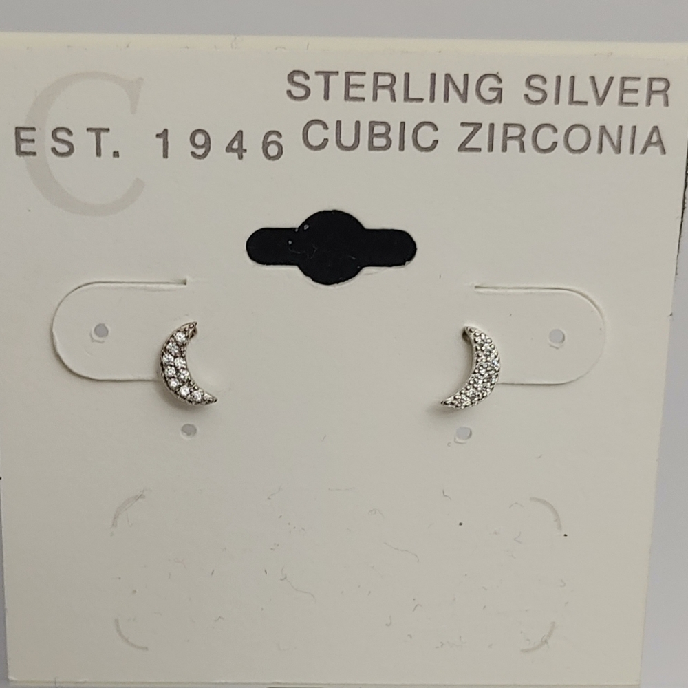 Sterling CZ Moon Earrings
